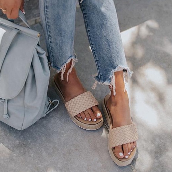 Beige Braided One Band Platform Slip On Sandal - Picture 4 of 10